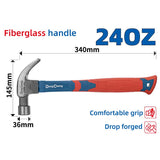 DongCheng HD100402 24 OZ / 670g Heavy-Duty Drop-Forged 45# Carbon Steel Claw Hammer with Fiberglass Handle