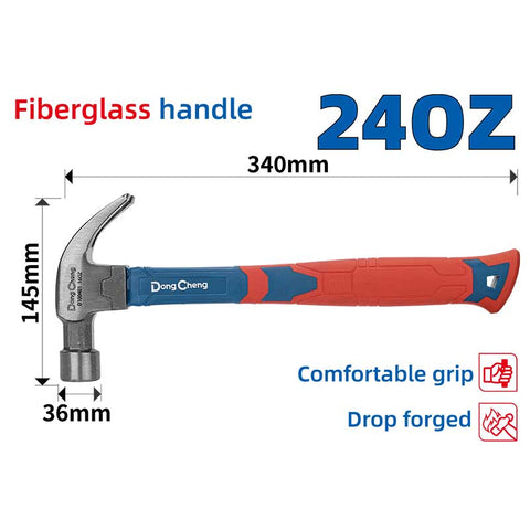 DongCheng HD100402 24 OZ / 670g Heavy-Duty Drop-Forged 45# Carbon Steel Claw Hammer with Fiberglass Handle