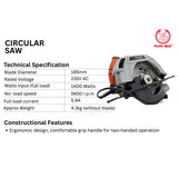 Ralli Wolf RS180 New 185mm Circular Saw – 1400W Double Insulated Circular Saw with Double Safety Switch & Overheat Protection for Wood, Teak & Ply Cutting (235V)