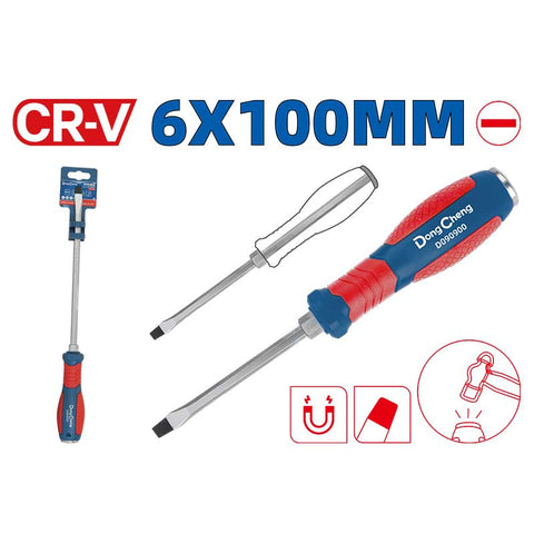 DongCheng HD090900 6 x 100mm Strike-Through Hex Shank Slotted Impact Screwdriver (CR-V Steel)
