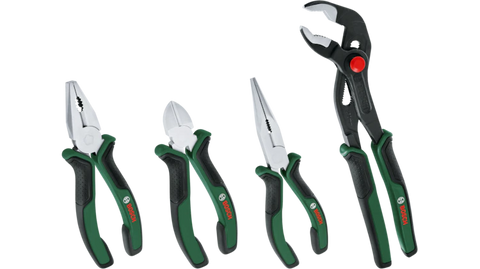 Bosch Pliers Set 4-Piece | Combination, Long-Nose, Side Cutter & Water Pump Pliers | 1600A02W7K