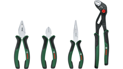 Bosch Pliers Set 4-Piece | Combination, Long-Nose, Side Cutter & Water Pump Pliers | 1600A02W7K