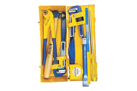 METRO Plumber Kit – Professional Plumbing Tool Set with Pipe Wrenches, Water Pump Plier, Hammer, Screwdriver, Hacksaw & Measuring Tap