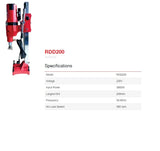 Ralli Wolf RDD200 3900W diamond core drill with 205mm capacity and 580 RPM for heavy-duty concrete and construction drilling