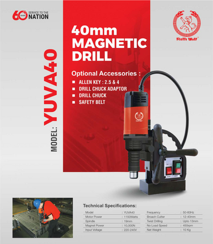 Ralli Wolf Yuva 40 Magnetic Core Drilling Machine | 1150W 40mm Core Drill with 10000N Magnet