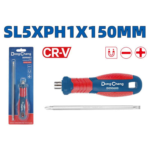 DongCheng HD090601 2-in-1 Interchangeable Double-Ended Screwdriver Set (SL5 x PH1 x 150mm, CR-V Steel)