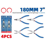 DongCheng HD071507 4-Piece 7-Inch / 180mm Industrial Circlip Pliers Set (Internal & External, Straight & Bent)