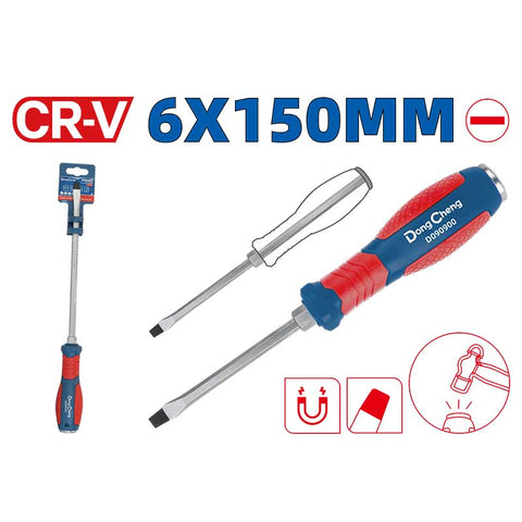 DongCheng HD090901 6 x 150mm Strike-Through Hex Shank Slotted Impact Screwdriver (CR-V Steel)