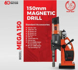 Ralli Wolf Mega 150 150mm Magnetic Core Drill Machine – 3080W Variable/Reversible Heavy Duty Magnetic Drilling Machine with 24500N Magnetic Adhesion, MT4 Adaptor (230V)