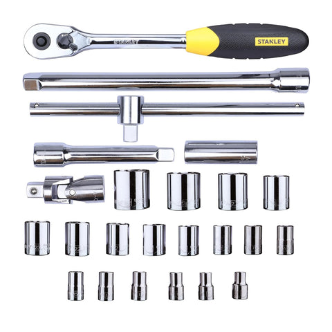 Stanley STMT72795-8 24 piece 1/2 inch drive metric 6 point socket set with 72 tooth ratchet